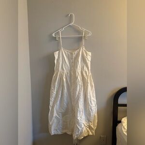 Light Cream Spaghetti-Strap Midi Dress with Button Front